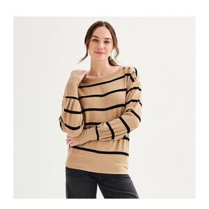 Sonoma Elegant / Chic Tan and Black Striped Women's Super Soft Sweater